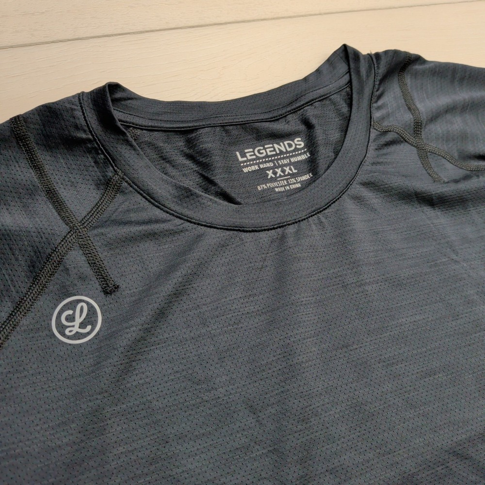 NEW Legends Enzo Tee Shirt Mens 3XL Short‎ Sleeve Heather Black Stretch Gym